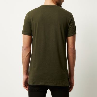 Khaki green double layer longline t-shirt